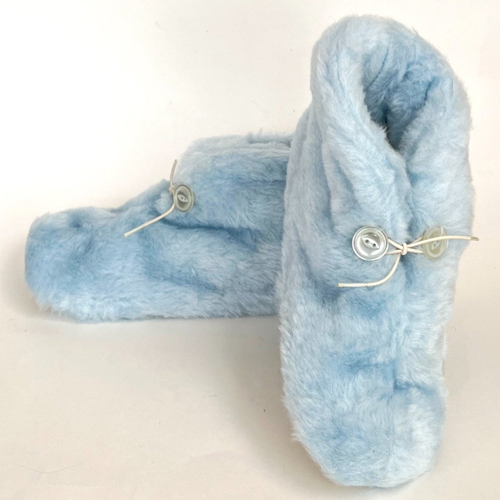 NWOT Vtg ANGEL TREADS Blue Fuzzy Bedroom Bootie Slippers House Shoes Med 6.5-7.5